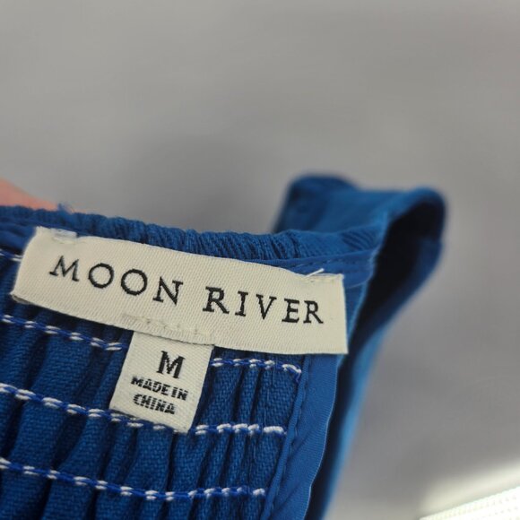 Moon River Blue Heavy Denim Corset Style Puff Sleeve Renaissance Maxi Dress M - Picture 13 of 13